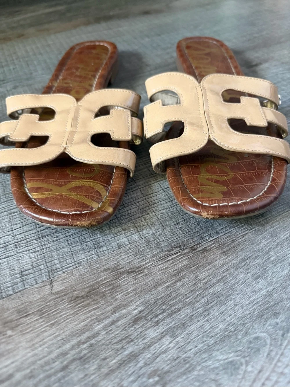 Sam Edelman Bay Slide Sandal 9.5 Almond Tan Brown Taupe Leather